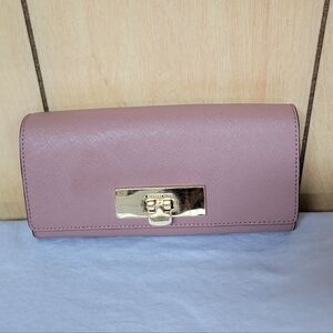 Michael Koes Callie Dusty Rose Saffiano Leather Caryall Wallet